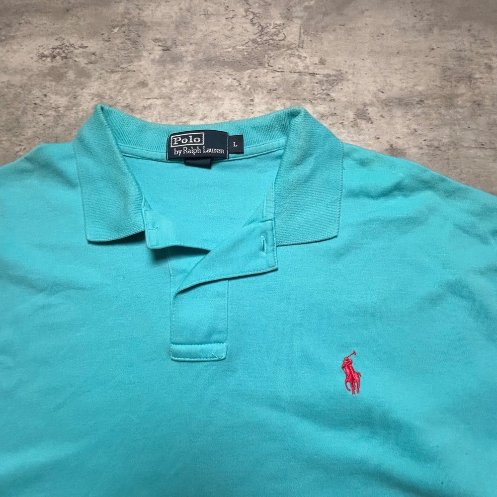 Polo Ralph Lauren Polo Shirt Large Turquoise Blue Red Pony Short Sleeve